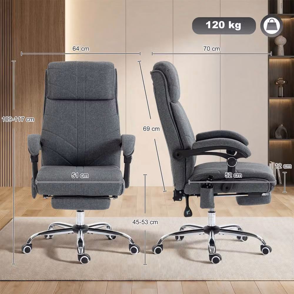 STILVORA Grey Fabric Heated Massage Executive Office Chair with Footrest and Headrest – 2