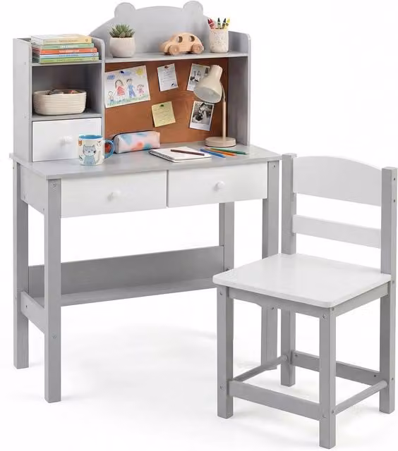 FORGEVIO Grey Wooden Desk and Chair Set for Children