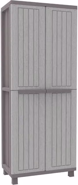 FORGEVIO Grey 2 Door Freestanding Cabinet with Broom Holder and Internal Shelving – 1