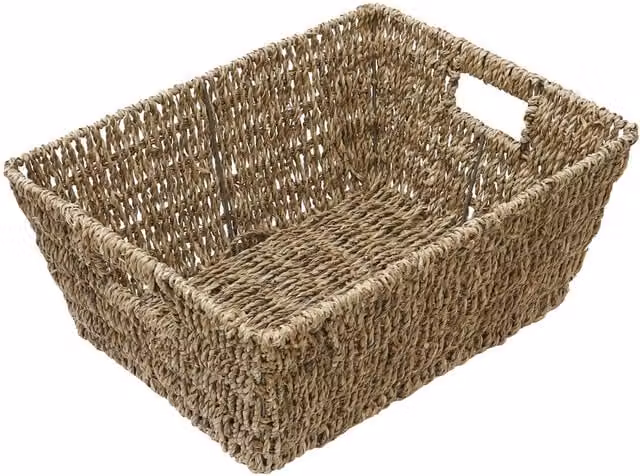 JVL Rectangular Seagrass Storage Basket in Orange and Brown with Open Weave Design