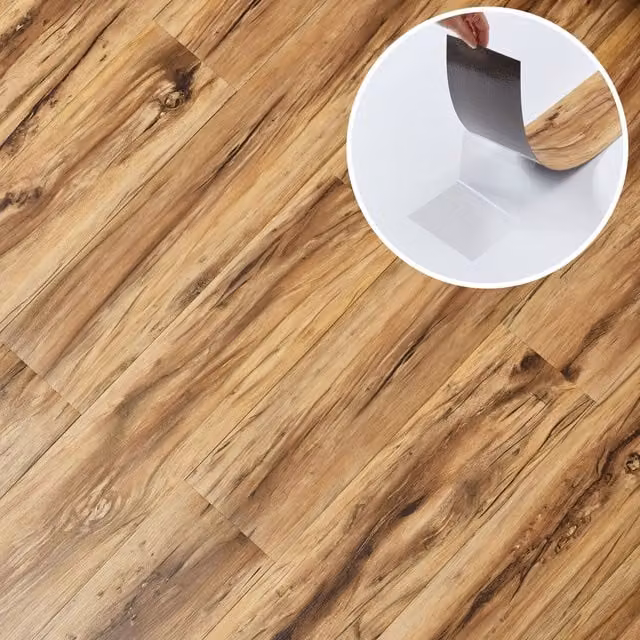 NOVECRAFTO Self Adhesive Wood Look Vinyl Floor Planks, Rustic Brown, 36 Pack