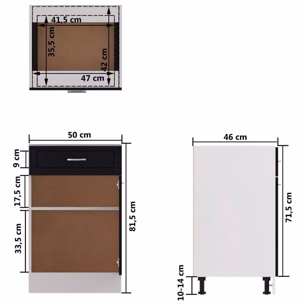 Berkfield Home Modern Black Matt Drawer Bottom Cabinet in Engineered Wood W/D/H: 50 x 46 x 81.5 cm – 6