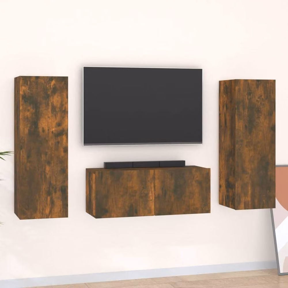Berkfield Home 3 Piece Smoked Oak TV Cabinet Set in Brown – 2