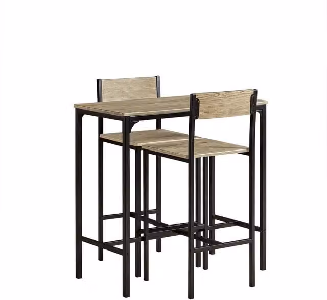SoBuy Industrial Style Compact Bar Table and Stools Set in Oak and Black – 1