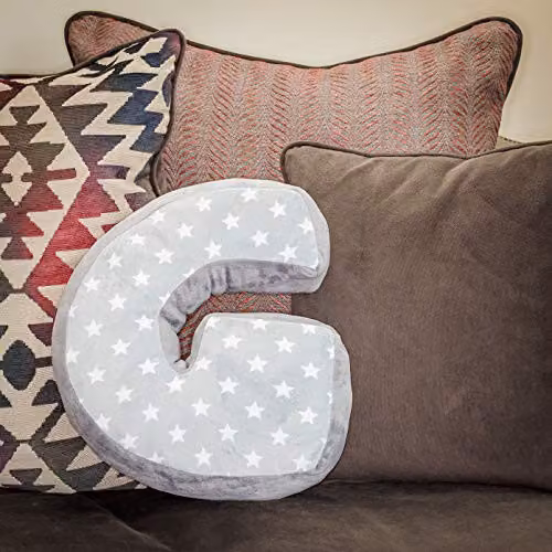 Replicushion Alphabet Letter G Cushion in Grey and White with Star Pattern – 2