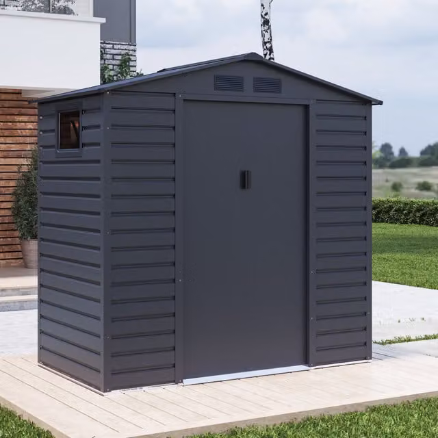 BillyOh Upton Apex Metal Shed in Grey with Double Doors, Window and Side Vent