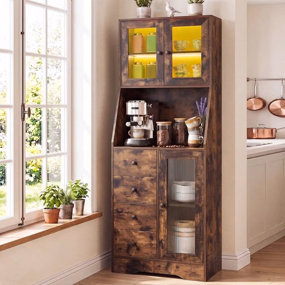 KORVIXA Industrial Tall Kitchen Storage Cabinet and Sideboard in Brown, W/D/H: 100 x 100 x 100 cm – 3
