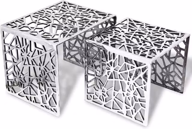 Berkfield Home Two Piece Square Aluminium Side Tables in Silver