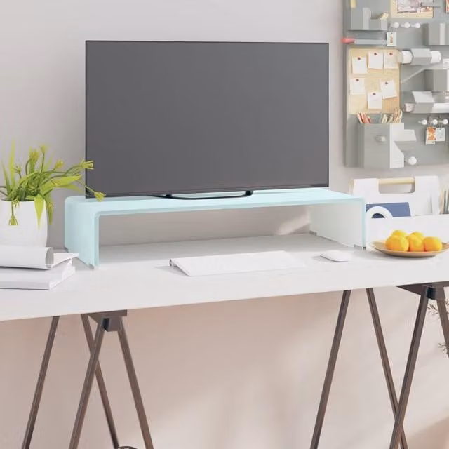 Berkfield Home Glass TV Stand and Monitor Riser in Green, W/D/H: 70 x 30 x 13 cm