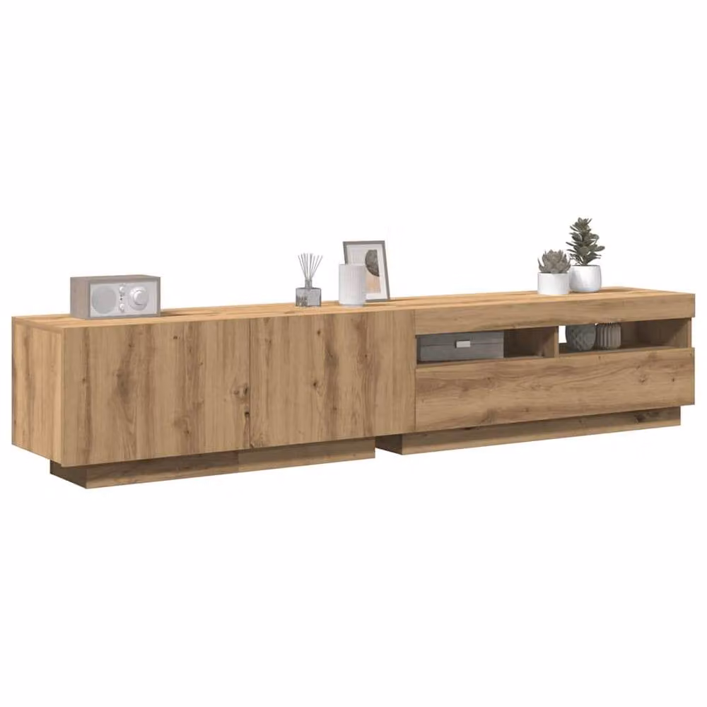 Berkfield Home Artisan Oak TV Cabinet with Integrated LED Lights, Brown, W/D/H: 200 x 35 x 40 cm – 1