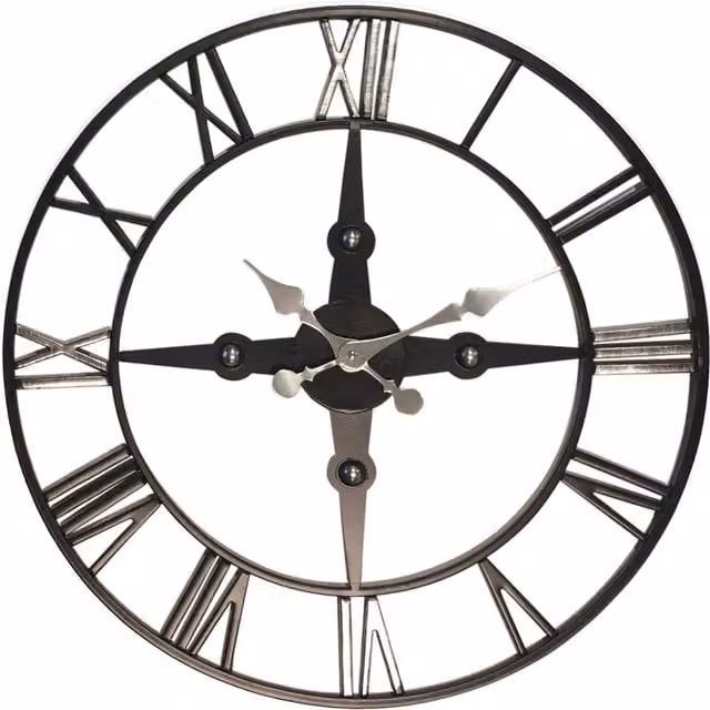 Orsina Vitus Classic Round Analog Wall Clock in Black and Silver Metal