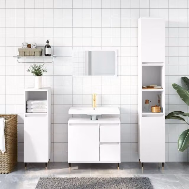 Berkfield Home White Bathroom Cabinet, W: 65 cm, D: 33 cm, H: 60 cm – 1
