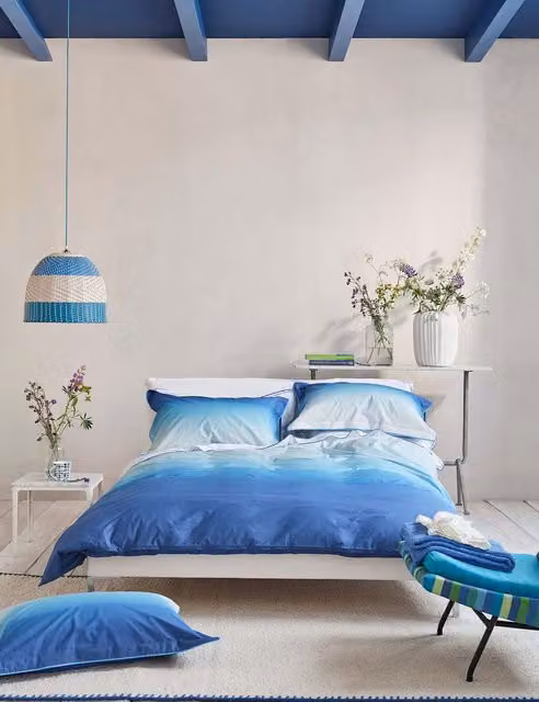 Designers Guild Savoie Blue Mix Cotton Percale Bedding Set W: 180 cm, L: 200 cm