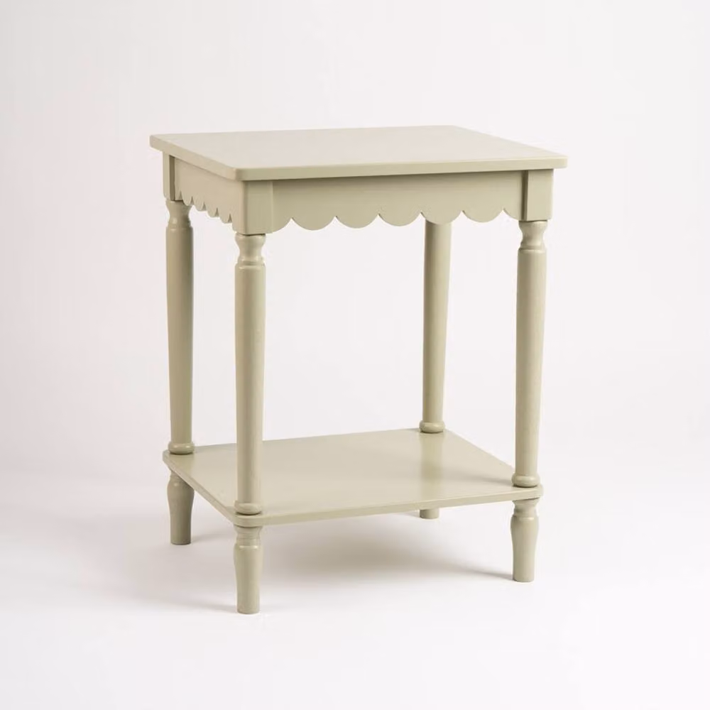 Scottish Everlastings Ltd Moss Green Scalloped Edge Wood Side Table, W/D/H: 38.0 x 46.0 x 58.0 cm – 2