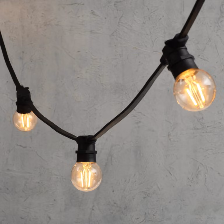 Plus Connect 10m Connectable LED Festoon Lights with 20 Warm White G60 Bulbs, Black Cable