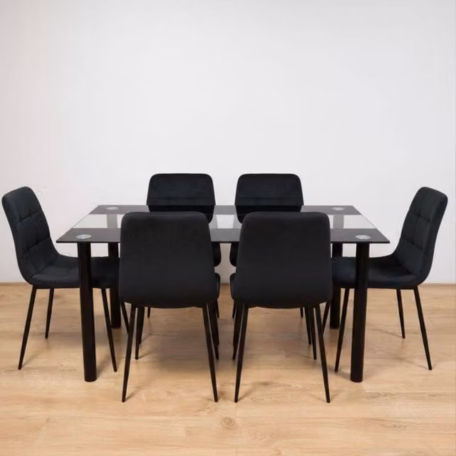 Kosy Koala Modern Black Glass Dining Table and 6 Chairs Set