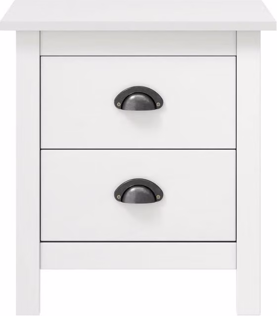 Berkfield Home Hill Bedside Cabinet in White Solid Pine Wood W/D/H: 46 x 35 x 49.5 cm