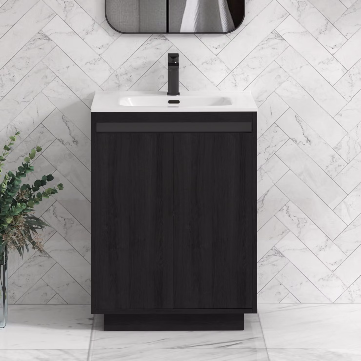 Royal Bathrooms Orion 600mm Floor Standing 2 Door Vanity Unit in Hale Black with Ceramic Basin and Black Accent Trim