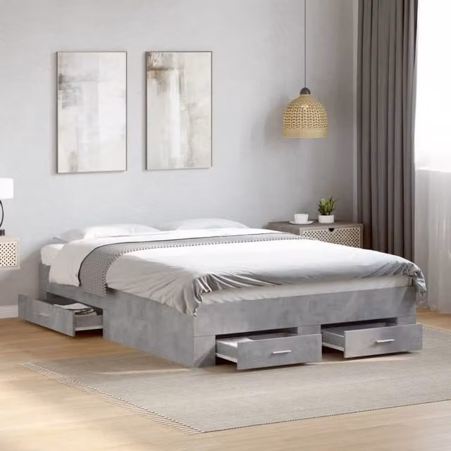 Berkfield Home Bed Frame with Drawers in Concrete Grey, W/D/H: 140 x 190 cm – 1
