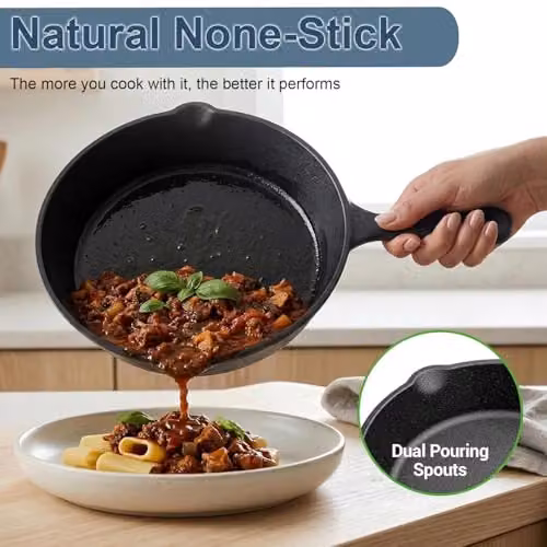ATEK Pre-Seasoned Cast Iron Frying Pan with Pouring Spout, Black – 6