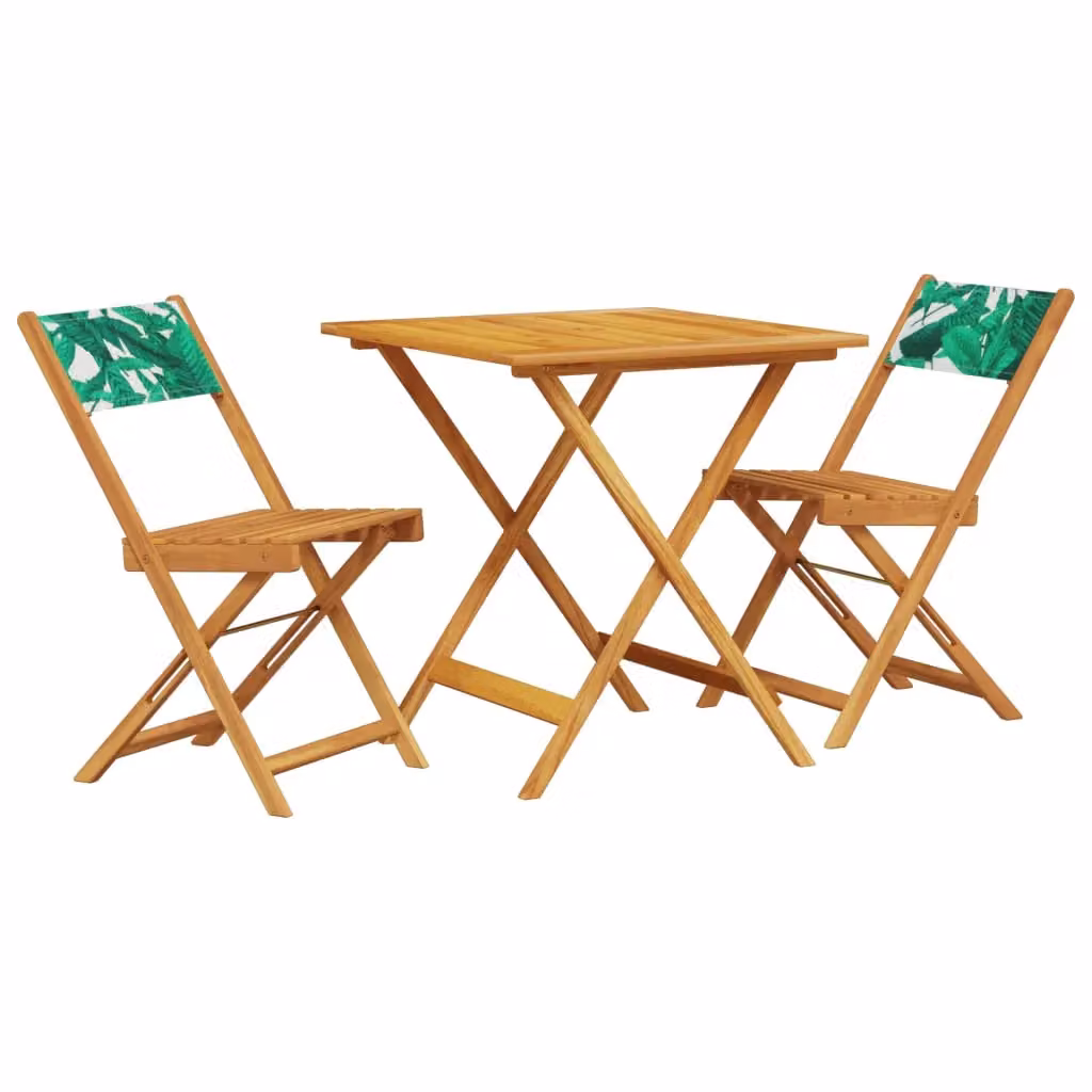 Berkfield Home 3 Piece Bistro Set in Green with Acacia Wood and Floral Pattern Fabric – 2