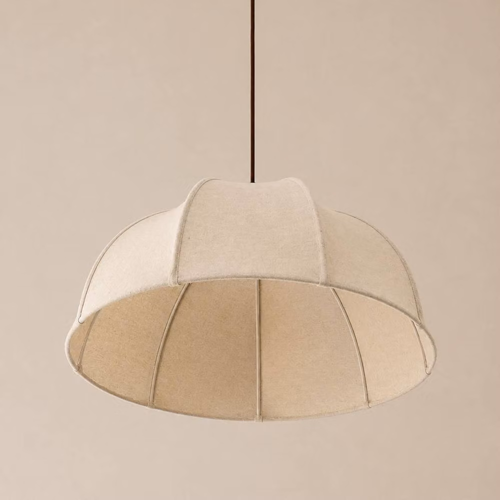 CGC Lighting Alessia Handmade Fabric Dome Lampshade in Beige and White, Diameter: 50 cm – 2