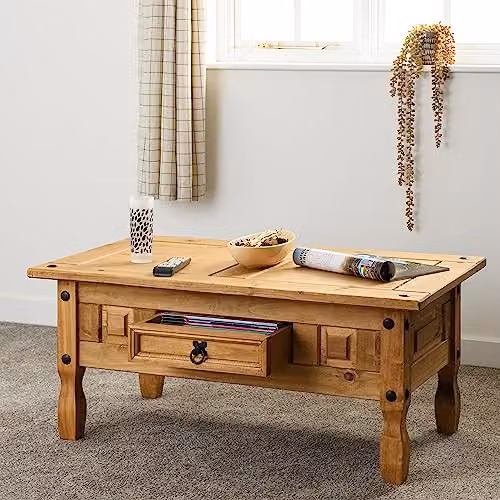 Seconique Corona 1 Drawer Rectangular Coffee Table in Brown Waxed Pine – 2