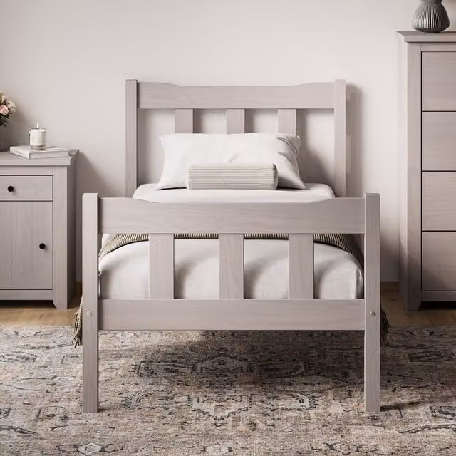 LPD Home Havana Single Bed Frame in Grey, Solid Pine Wood, 90 x 200 cm