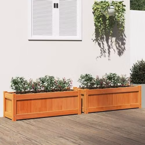 vidaXL Set of 2 Rustic Waxed Brown Solid Pine Wood Garden Planters – 2