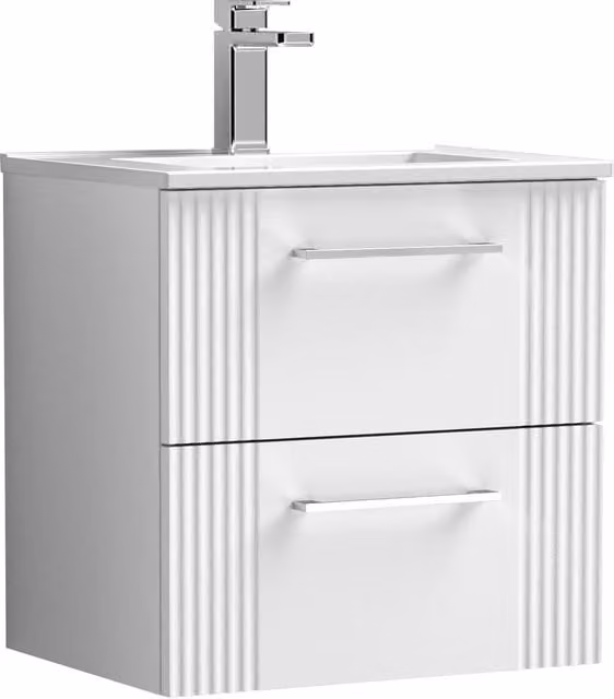 Balterley Minimalist Wall Hung 2 Drawer Vanity Unit with Basin, Satin White, W: 50 cm, D: 51.8 cm, H: 50 cm
