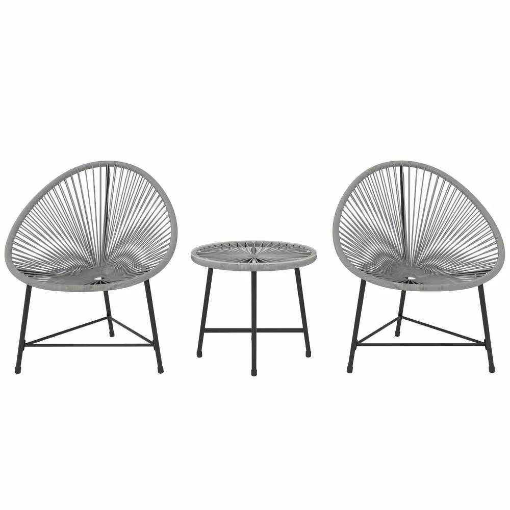 Wyld Haus Nibaco 3 Piece Outdoor Bistro Set in Black and Grey Rattan Rope with Glass Top – 2