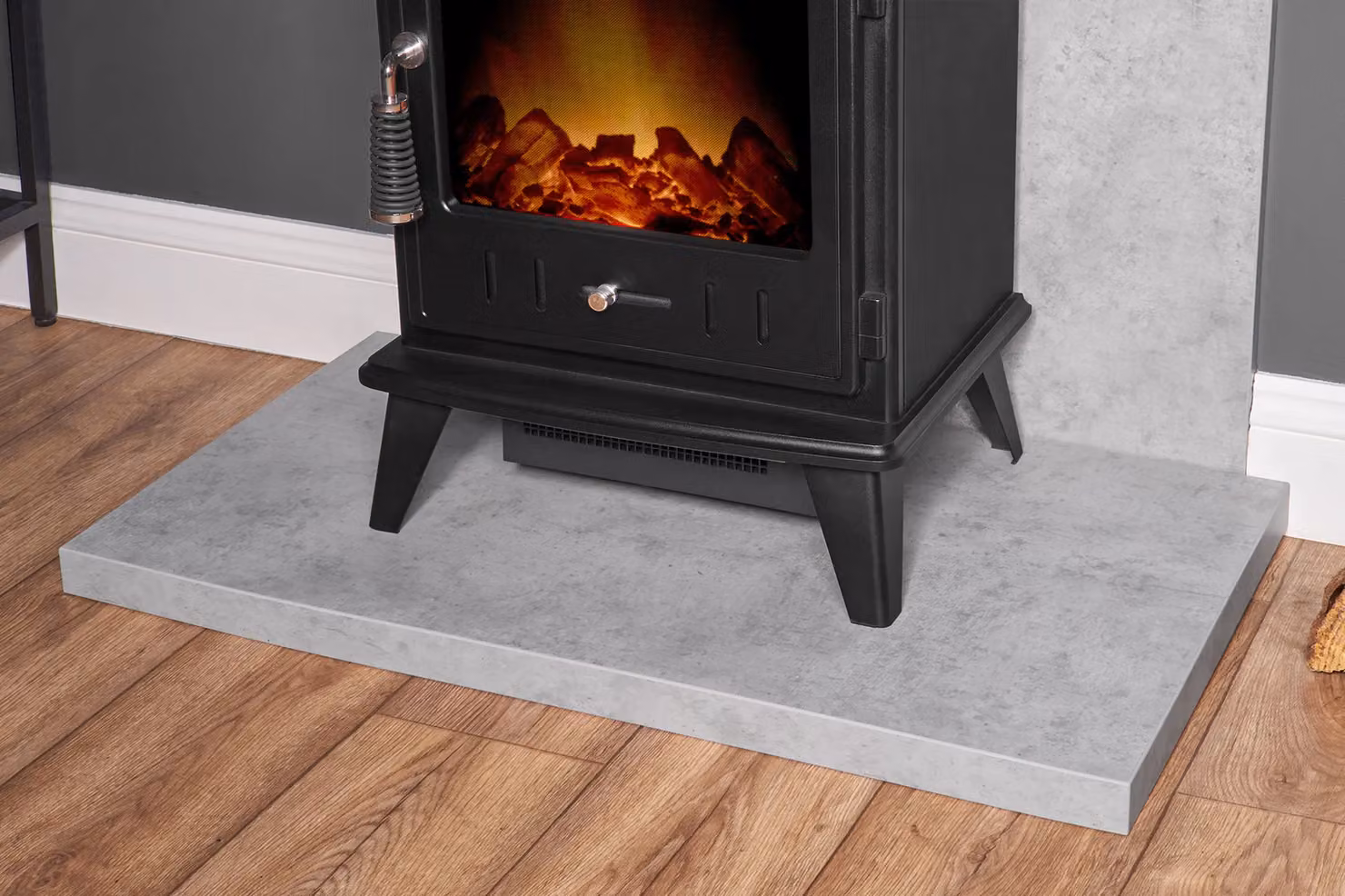 Acantha Fires & Fireplaces Aviemore Electric Stove and Tile & Hearth Set in Black with Concrete Effect and Angled Pipe – 4