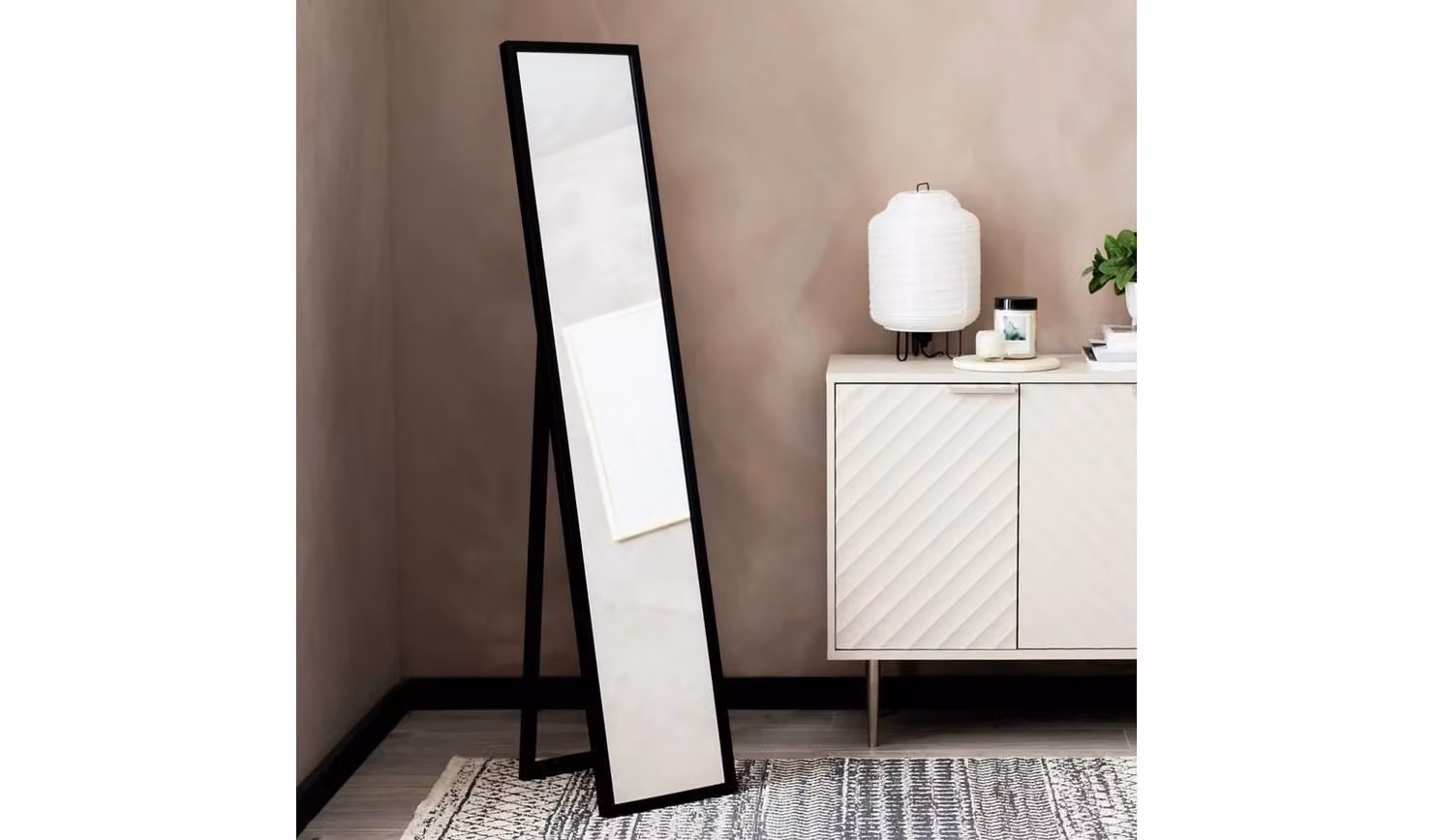 Cheap Furniture Warehouse Modern Minimalist Black Rectangular Freestanding Cheval Mirror, H 150 cm x W 30 cm