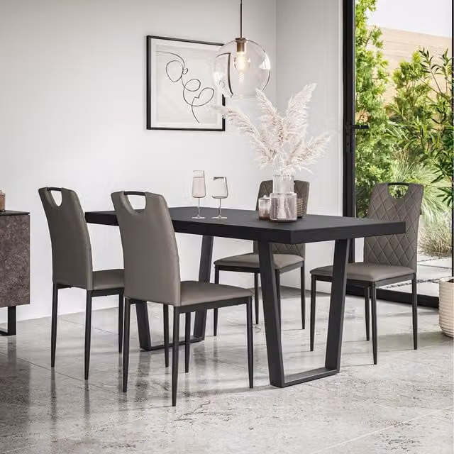 More4Homes Aria Rectangular Dining Table and Monza Faux Leather Chairs in Grey, Set of 7
