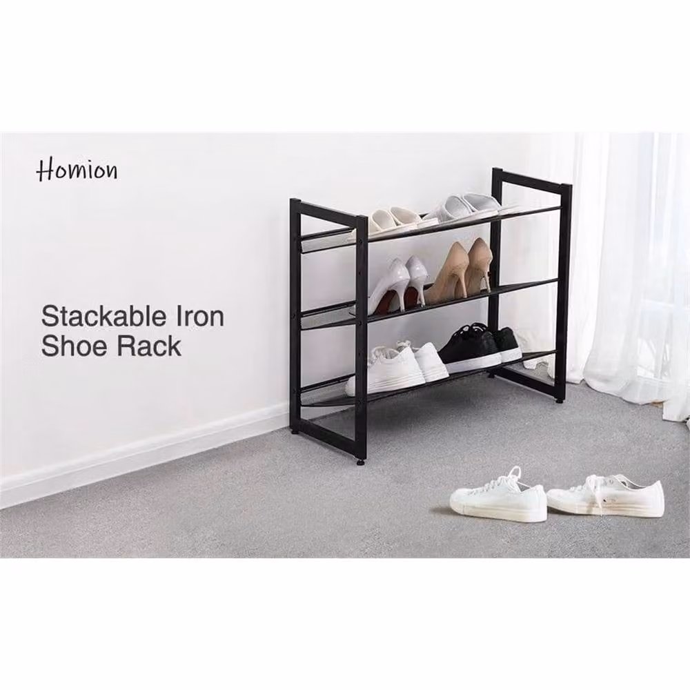 Nordara 3 Tier Stackable Metal Shoe Rack in Black, Width: 60 cm – 3