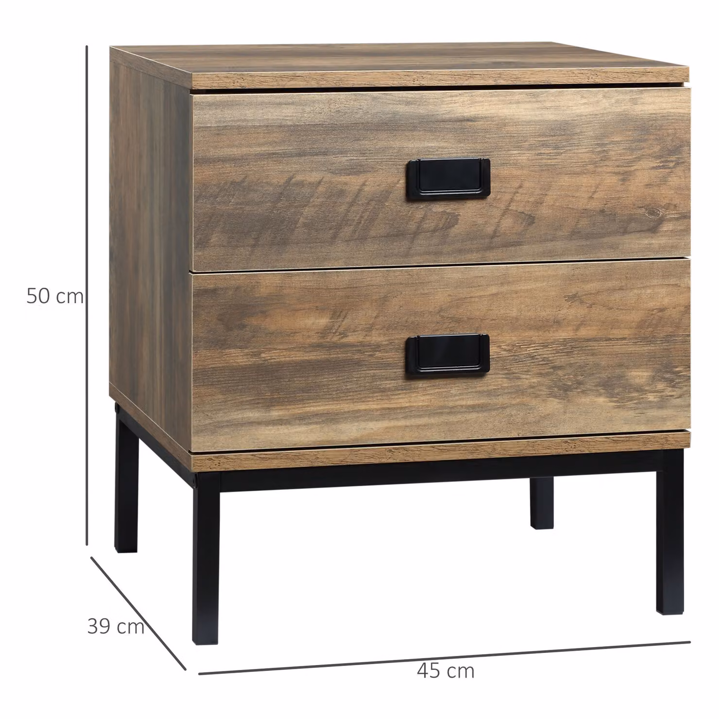 HOMCOM Set of 2 Retro Industrial Bedside Units with 2 Drawers, Metal and MDF Frame, Brown – 3