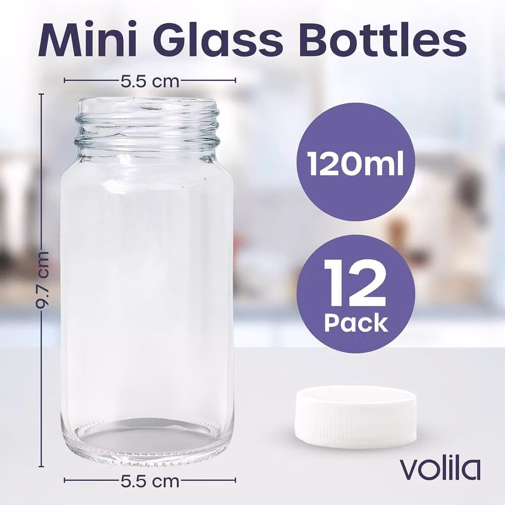 Volila Glass Juice Shot Bottles with White Screw Lid, 120 ml, Clear – 2