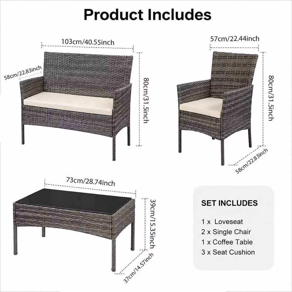 KORVIXA 4 Seater Garden Rattan Furniture Set in Grey – 2