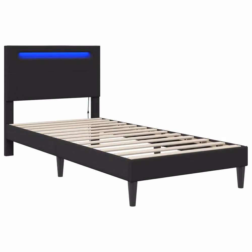 Berkfield Home Modern Black Faux Leather Bed Frame with LED Under-Bed Lighting and USB Charging Port, W/D/H: 90 x 190 cm – 3