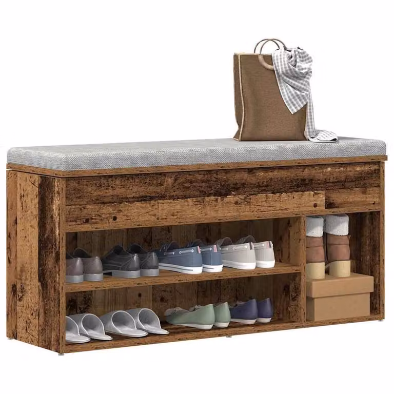 Berkfield Home Shoe Bench in Old Wood Brown, W/D/H: 102 x 30.5 x 45 cm