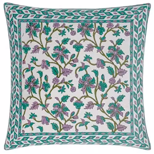 Paoletti Mentera Floral Cotton Cushion in Green and Purple, W/D/H: 50 x 50 x 50 cm – 1