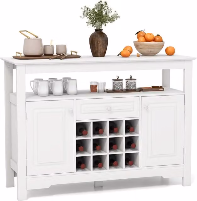 COSTWAY Modern Buffet Sideboard and Coffee Bar Cabinet in White