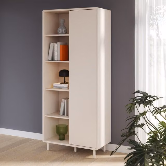 Furniture To Go Playly Tall Storage Cabinet with Hinged Doors and Open Shelving in Sand