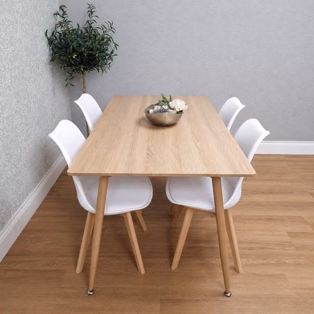 Kosy Koala 4 Seater Dining Set with Rectangular Beech Wood Effect Table and 4 White Chairs