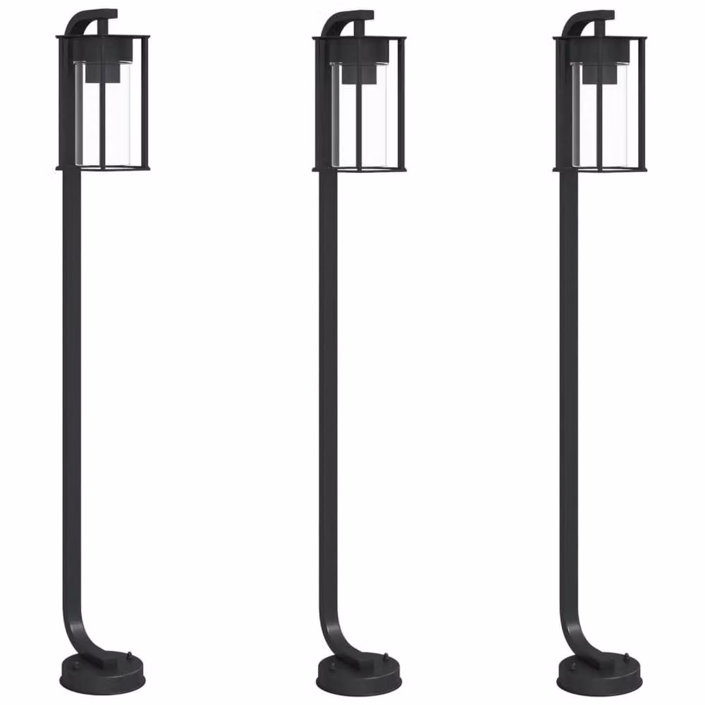 Berkfield Home Set of 3 Black Stainless Steel Outdoor Floor Bollard Lamps, Height: 100 cm – 2