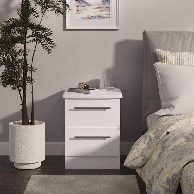 2 U Carlton Ready Assembled 2 Drawer Bedside Cabinet in White – 1
