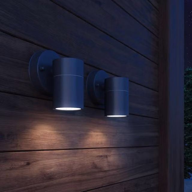 Berkfield Home Set of 2 Modern Black Stainless Steel Outdoor LED Wall Lights with Transparent Glass, Downward Lighting, IP44 Rated