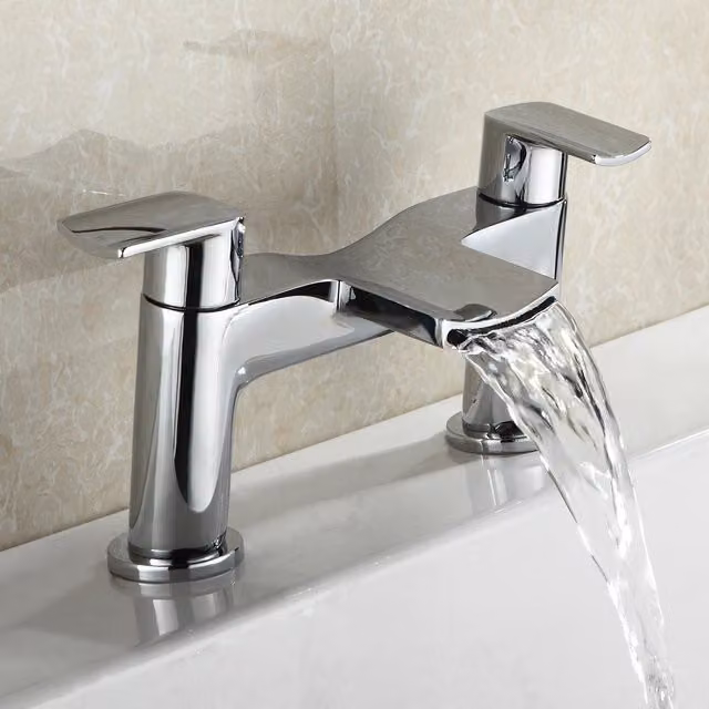 Nes Home Galaxy Deck Mounted Waterfall Bath Filler Mixer Tap, Solid Brass, Chrome Silver