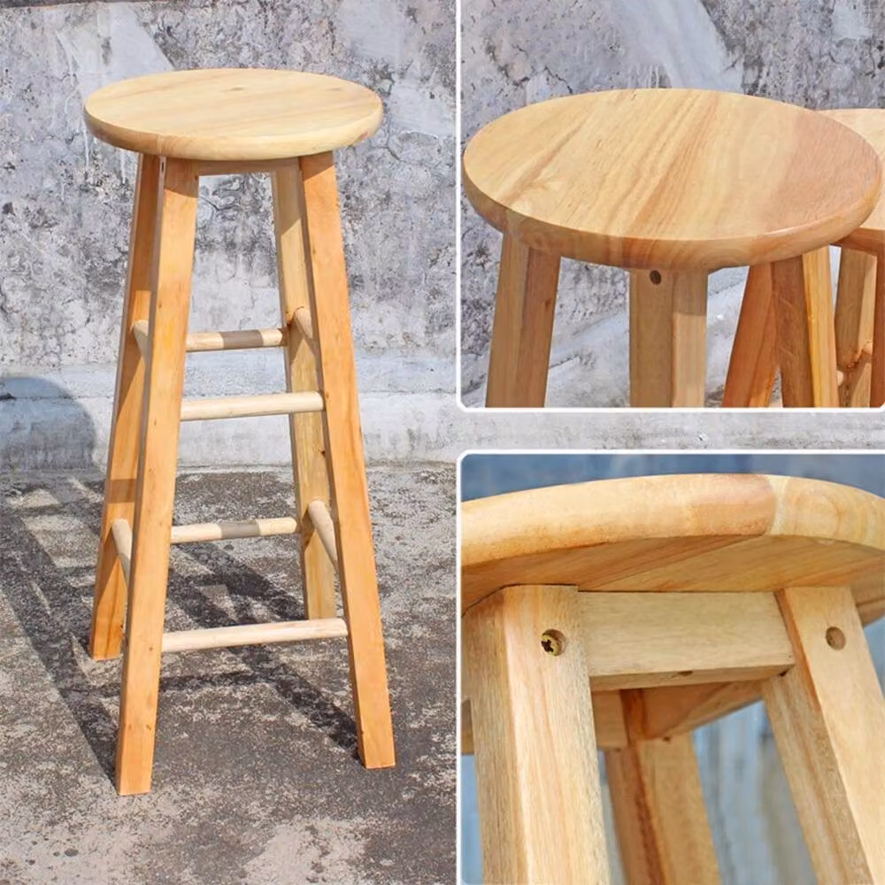 KORVIXA Solid Wood Bar Stool with Round Top in Natural Sand, Beige and Brown, H 100 cm x W 60 cm x D 60 cm – 2