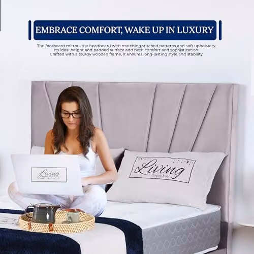 Living Comfort Bedz Sunrise Bed in Silver Plush Velvet with Black Board Base, 5ft King Size – 4